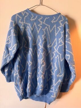 Light Blue & White Patterned Crewneck Sweater
